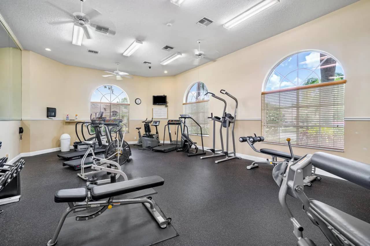 Fitness center in the Palladium community clubhouse with cardio and strength equipment